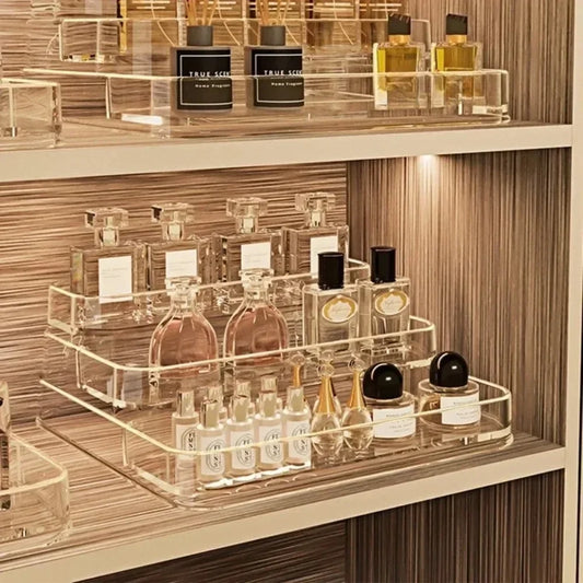 Clear Acrylic-Style Makeup & Perfume Organiser – 2 or 3-Tier Countertop Storage Rack