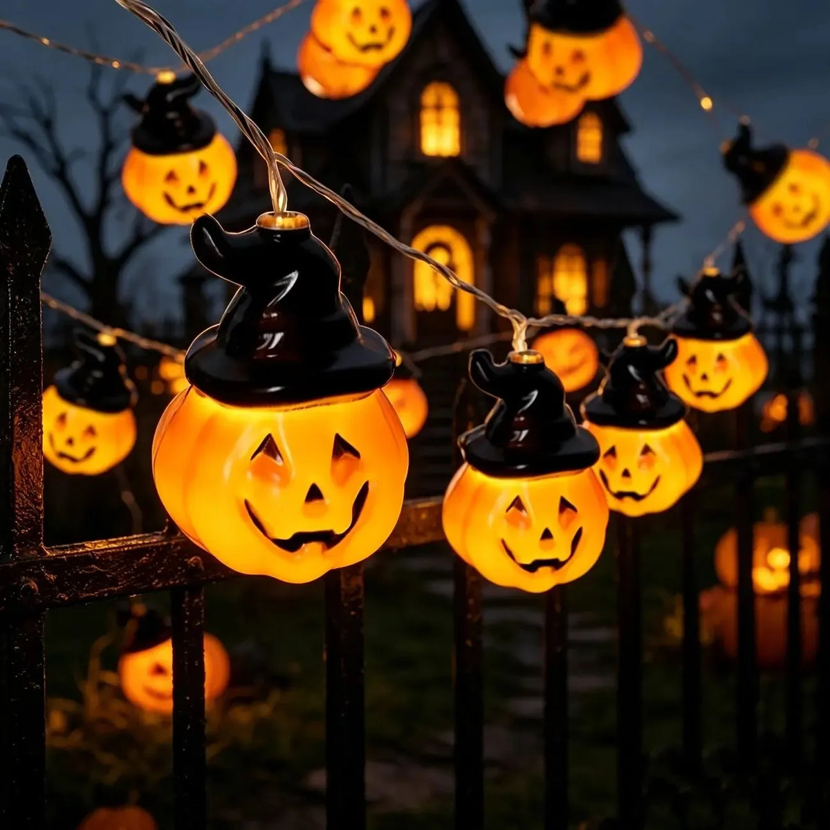 Halloween Pumpkin LED String Lights – Battery-Powered Party & Home Decorations