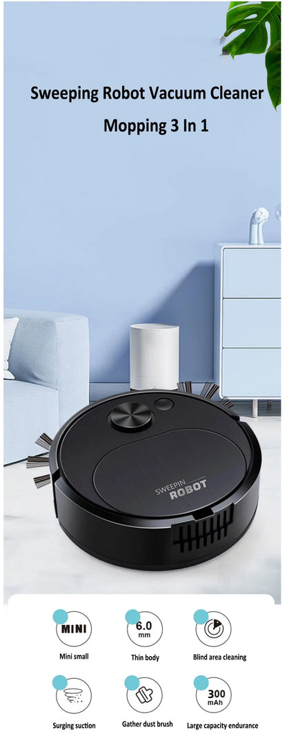 Mini Smart Robot Vacuum Cleaner – USB Rechargeable 3-in-1 Sweeper & Mop