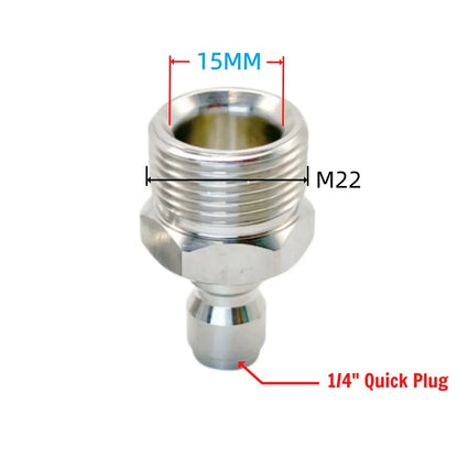 High Pressure Washer Quick Connect Plug & Coupler – Stainless Steel M14, M22 &amp; G1/4 Adapters