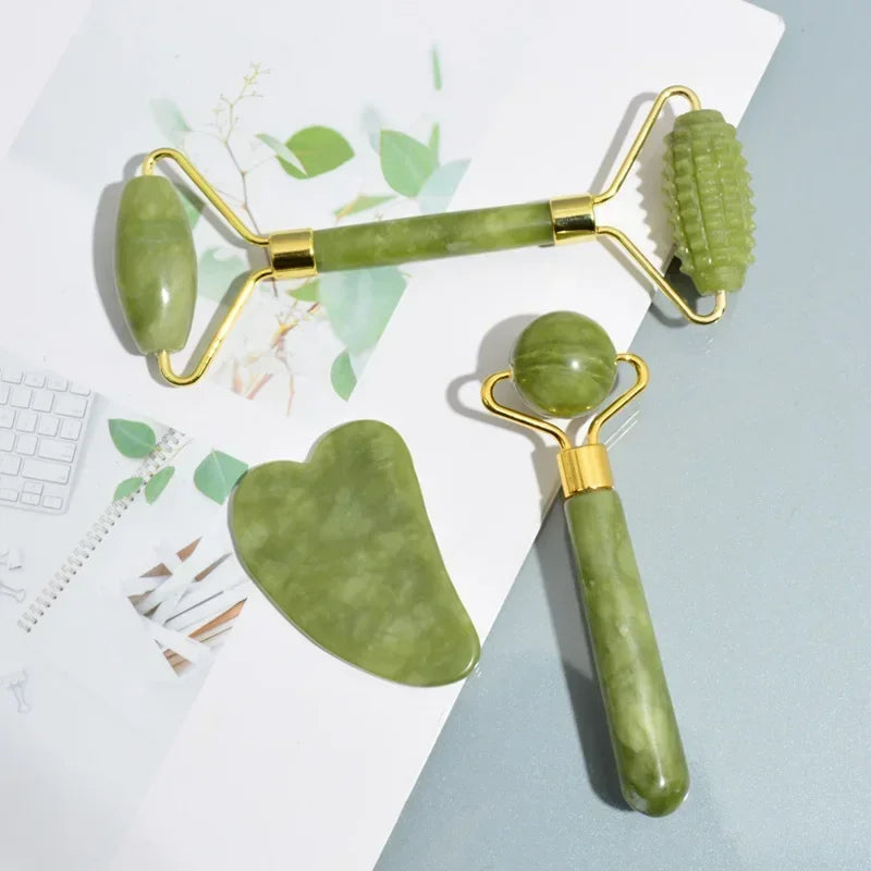 Natural Jade Roller & Gua Sha Set – Facial, Neck & Body Massage Beauty Tools