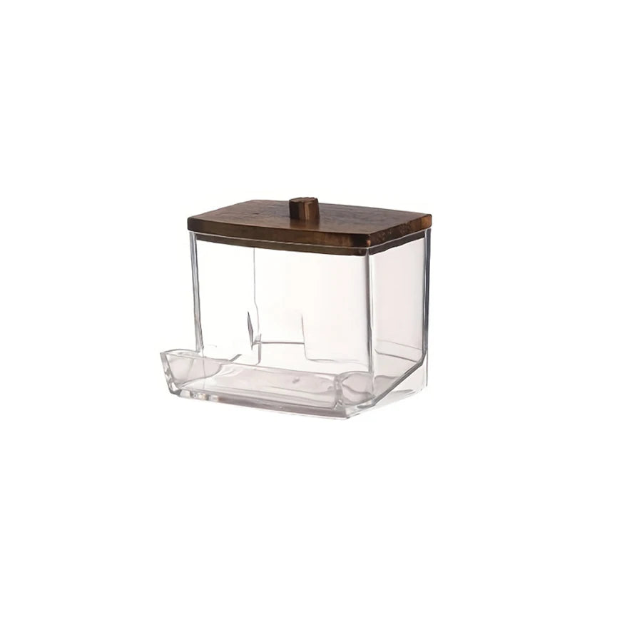 Clear Bathroom Storage Organiser with Wooden Lid – Cotton Swab, Cotton Ball & Makeup Pad Holders (1 or 3 Pack)
