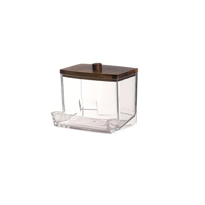 Clear Bathroom Storage Organiser with Wooden Lid – Cotton Swab, Cotton Ball & Makeup Pad Holders (1 or 3 Pack)