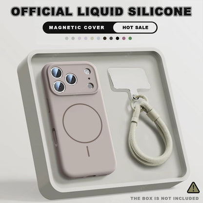 MagSafe Silicone Case with Wrist Strap – Magnetic Lanyard Cover for iPhone