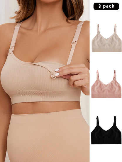 3-Pack Maternity Nursing Bras – Wire-Free Breastfeeding Bra Set