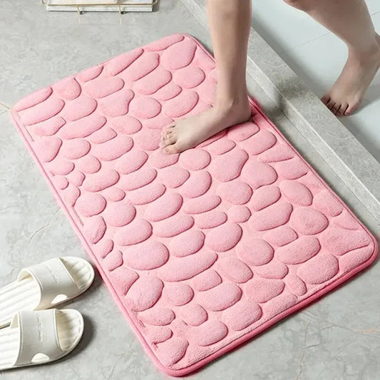 Embossed Memory Foam Bath Mat – Non-Slip Pebble Floor Rug for Bathroom & Home