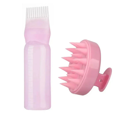2-in-1 Silicone Scalp Massage Brush & 180ml Hair Oil Applicator Bottle