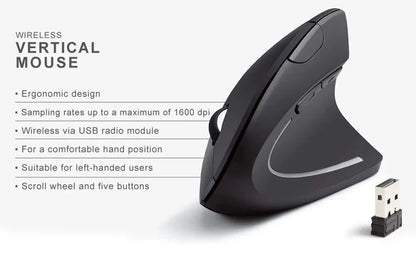 Ergonomic Vertical Wireless Mouse – 2.4GHz 6-Button Adjustable DPI