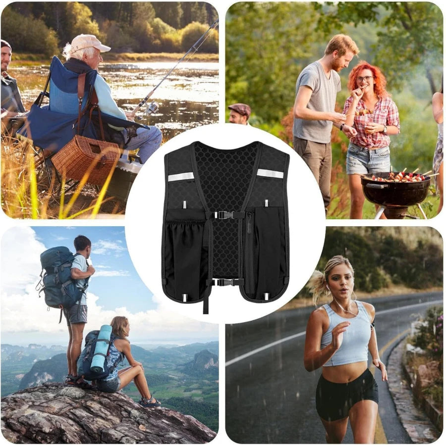 Lightweight Running Vest Backpack – Reflective Sports Chest Pack with Phone & Bottle Storage