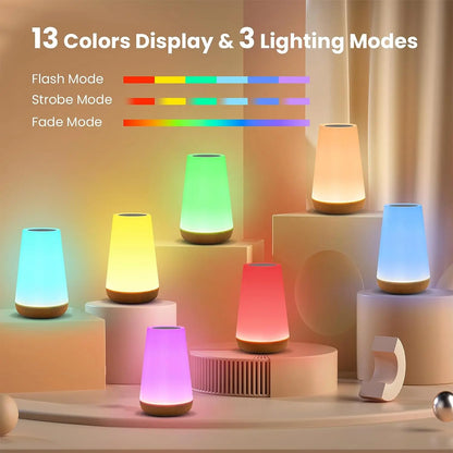 Rechargeable RGB Bedside Night Light – 13 Colours with Touch & Remote Control