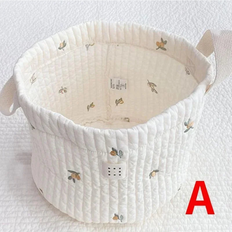 Embroidered Cotton Baby Storage Basket – Foldable Nursery & Nappy Organiser