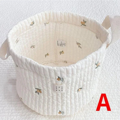 Embroidered Cotton Baby Storage Basket – Foldable Nursery & Nappy Organiser