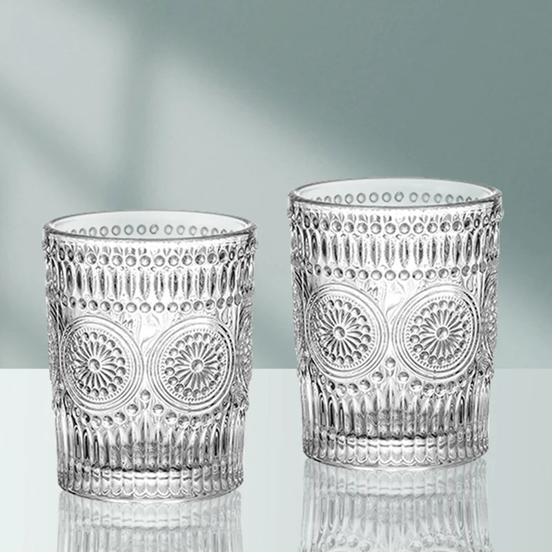 Nordic Sunflower Glass Cup – Retro Embossed Drinking Glass