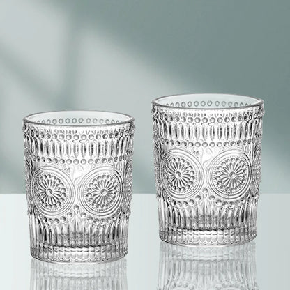 Nordic Sunflower Glass Cup – Retro Embossed Drinking Glass