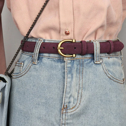 Women's Luxury Suede Leather Belt – Gold Pin Buckle Waist Belt
