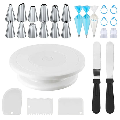 76-Piece Cake Decorating Kit – Cake Turntable, Piping Bags & Icing Tools Set