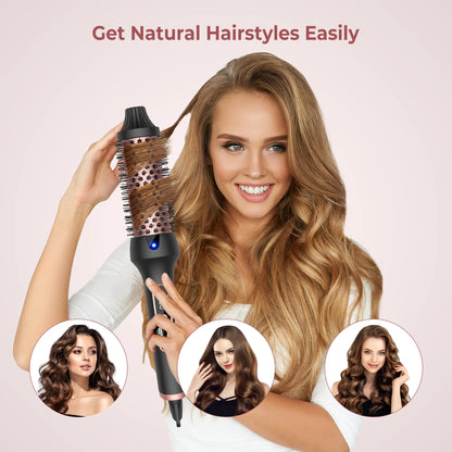 3-in-1 Ceramic Thermal Curling Brush – Ionic Heated Styling Brush for Curls, Volume & Smooth Hair