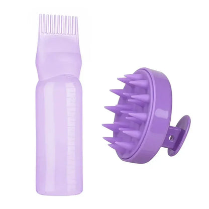 2-in-1 Silicone Scalp Massage Brush & 180ml Hair Oil Applicator Bottle