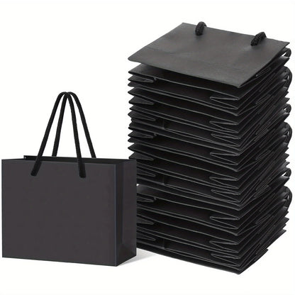 10 Pack Black Paper Gift Bags with Rope Handles – Small Boutique & Party Gift Bags (12 × 6 × 10cm)