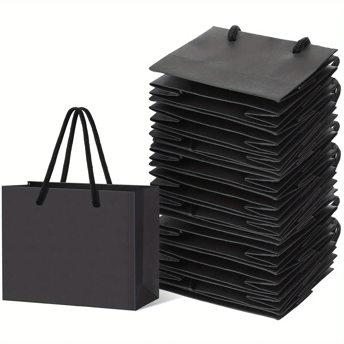 10 Pack Black Paper Gift Bags with Rope Handles – Small Boutique & Party Gift Bags (12 × 6 × 10cm)