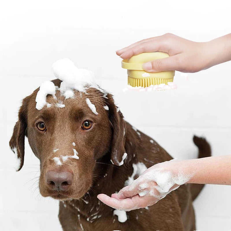 Soft Silicone Massage Brush for Dogs & Cats with Soap Dispenser