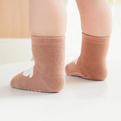 6-Pairs Kids Non-Slip Socks – Cute Fox & Bear Grip Socks for Babies & Toddlers