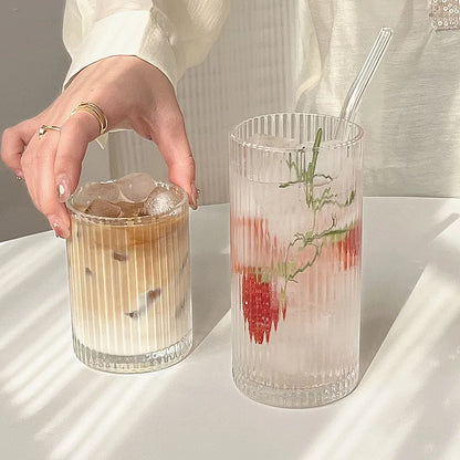 Vintage Ribbed Glass Cups – Heat-Resistant Coffee & Drink Tumblers
