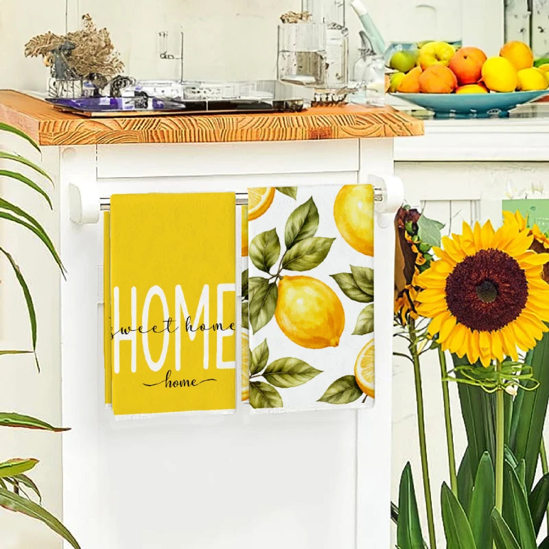 2-Piece Lemon Print Kitchen Towel Set – Absorbent Tea Towels & Cleaning Cloths