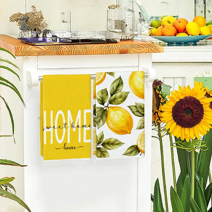2-Piece Lemon Print Kitchen Towel Set – Absorbent Tea Towels & Cleaning Cloths