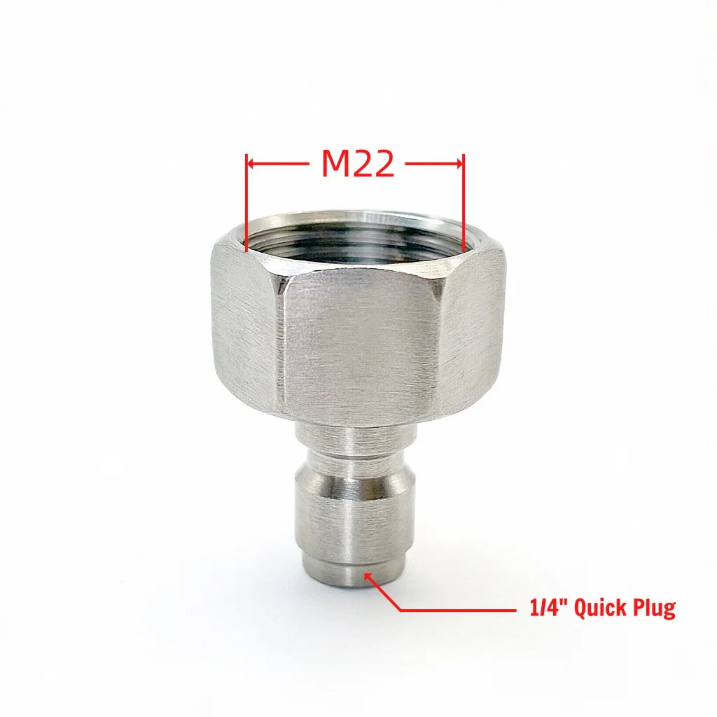 High Pressure Washer Quick Connect Plug & Coupler – Stainless Steel M14, M22 &amp; G1/4 Adapters