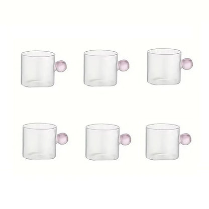 6-Piece Glass Espresso Cup Set with Ball Handles – 100ml Mini Coffee Cups