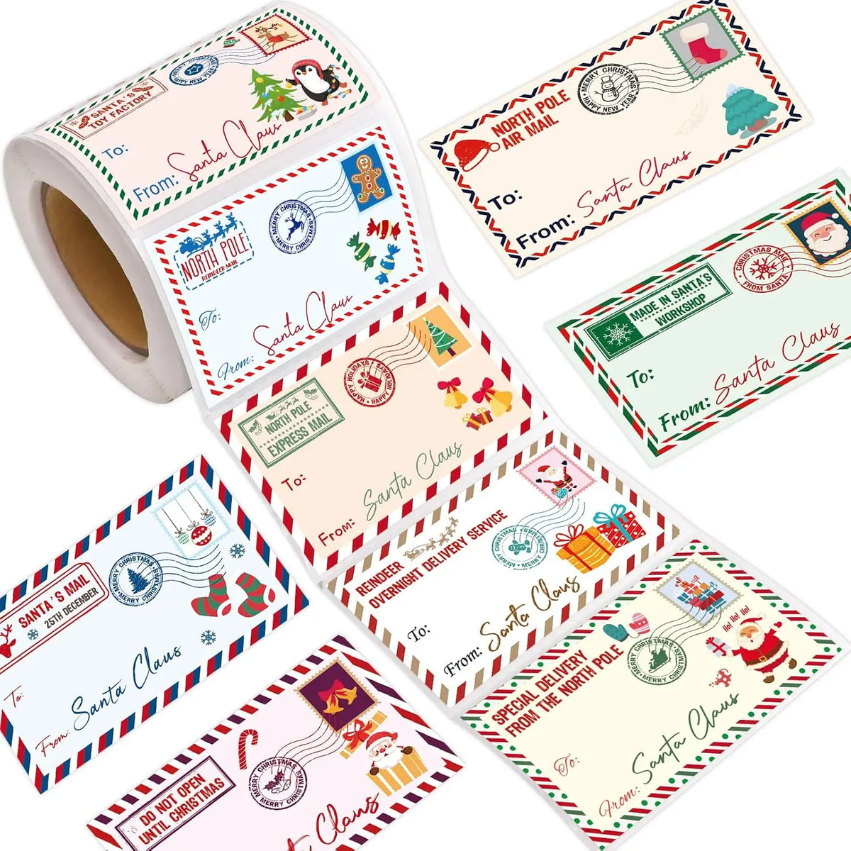 200PCS Christmas Gift Tag Stickers – From Santa Self-Adhesive Present Labels