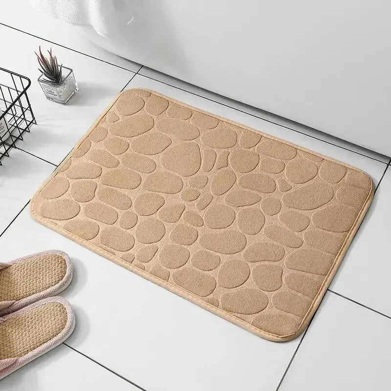 Embossed Memory Foam Bath Mat – Non-Slip Pebble Floor Rug for Bathroom & Home
