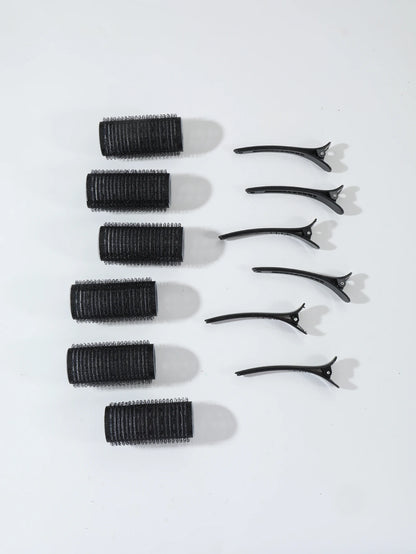 12-Piece Heatless Hair Curler Set – Self-Grip Rollers & Fringe Styling Clips