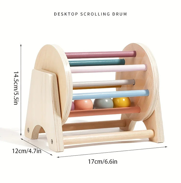 Montessori-Style Wooden Rolling Drum – Colourful Sensory & Coordination Toy