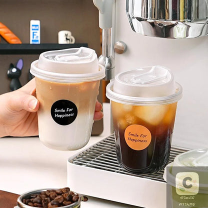 Transparent Coffee Cups with Lids 10-Pack, U-shaped Disposable Drinkware for Hot Fluids, Milk Tea, Take-out Drinks