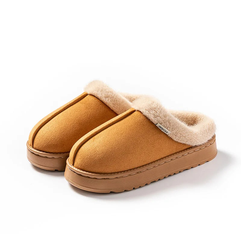 Fluffy Winter Slippers – Warm Faux Suede Indoor Slides with Thick EVA Sole