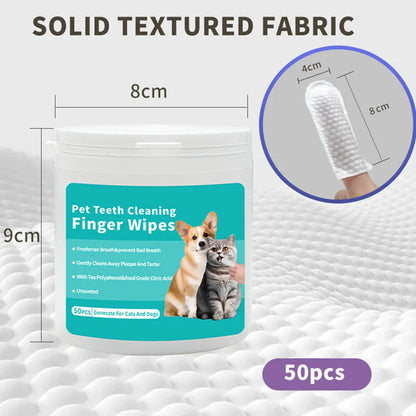 Pet Cleaning Finger Wipes – Dog & Cat Teeth, Ear & Eye Care Wipes (50PCS)