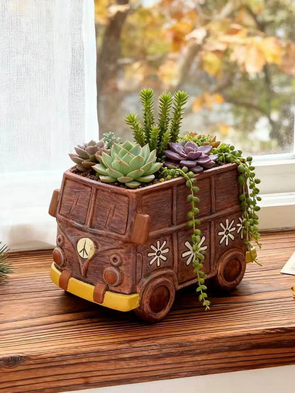 Vintage Bus Planter – Decorative Car Flower Pot for Succulents & Small Plants