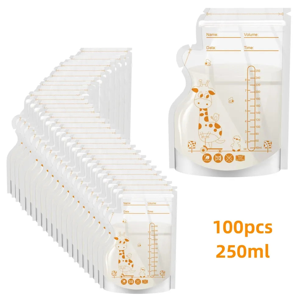 Disposable Breast Milk Storage Bags – 250ml Self-Standing Freezer Bags (30 or 100 Pack)