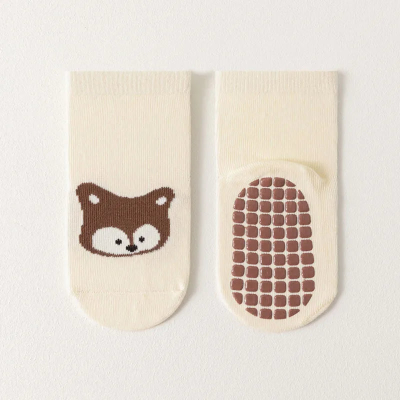 6-Pairs Kids Non-Slip Socks – Cute Fox & Bear Grip Socks for Babies & Toddlers