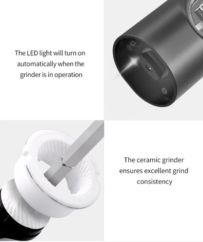Automatic Gravity Salt & Pepper Grinder – LED Light Adjustable Mill