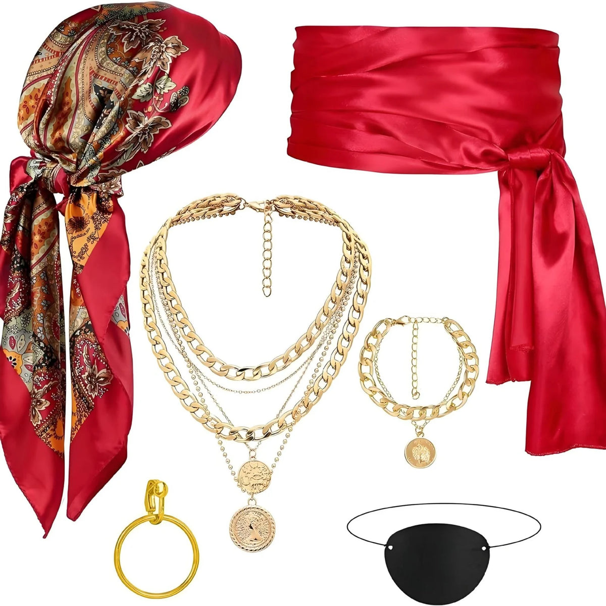 6-Piece Pirate Costume Accessory Set – Halloween Cosplay Kit