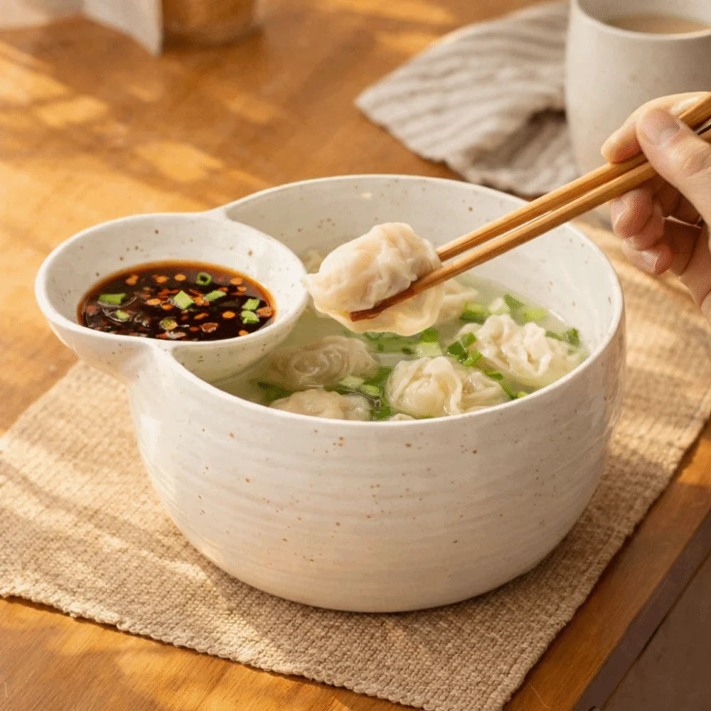 Japanese-Style Ceramic Compartment Bowl – Snack, Fruit & Dip Serving Dish