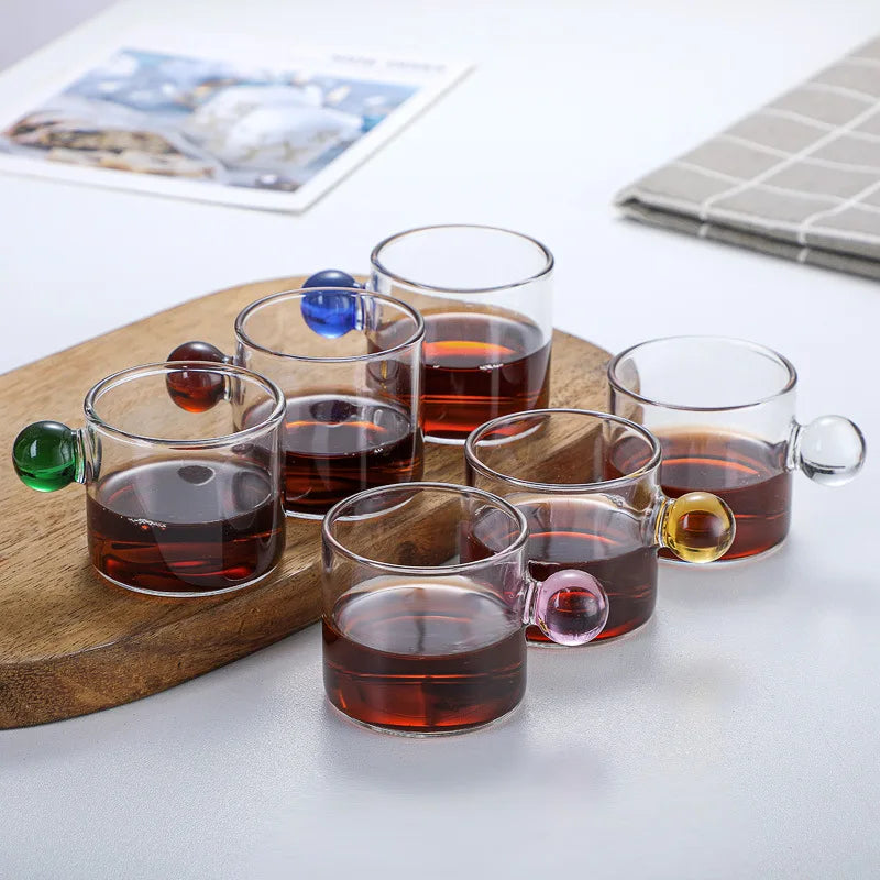 6-Piece Glass Espresso Cup Set with Ball Handles – 100ml Mini Coffee Cups