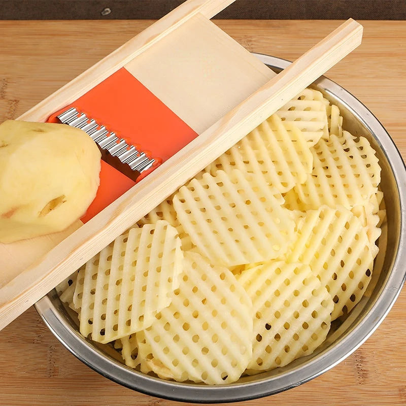 Stainless Steel Crinkle Cutter & Potato Grid Slicer – Wave Vegetable & French Fry Cutter
