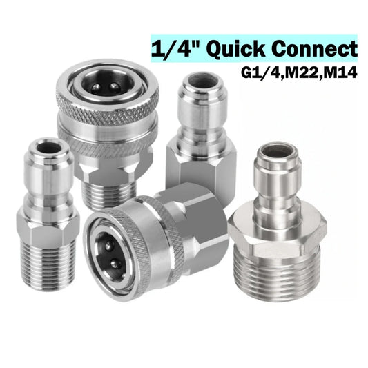 High Pressure Washer Quick Connect Plug & Coupler – Stainless Steel M14, M22 &amp; G1/4 Adapters