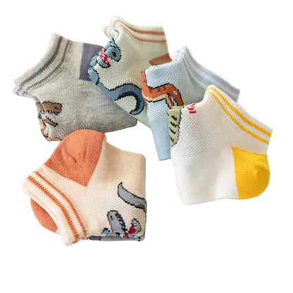 5 Pairs Boys' Dinosaur Socks – Soft & Breathable (4 sizes available)