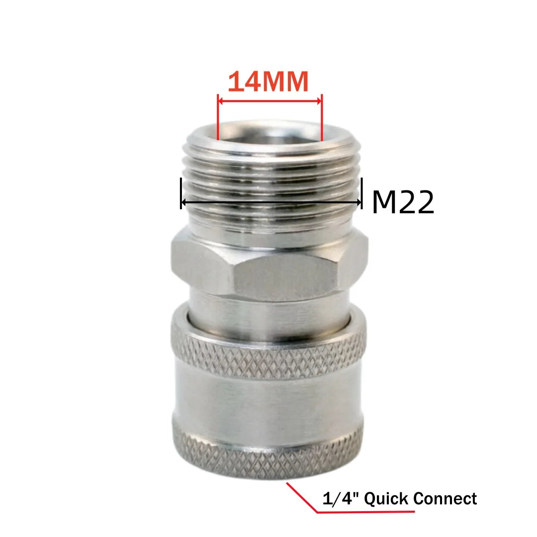 High Pressure Washer Quick Connect Plug & Coupler – Stainless Steel M14, M22 &amp; G1/4 Adapters
