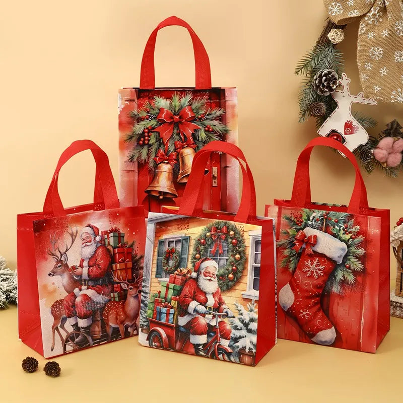 4/8 Pack Christmas Gift Bags – Reusable Non-Woven Santa & Reindeer Tote Bags with Handles